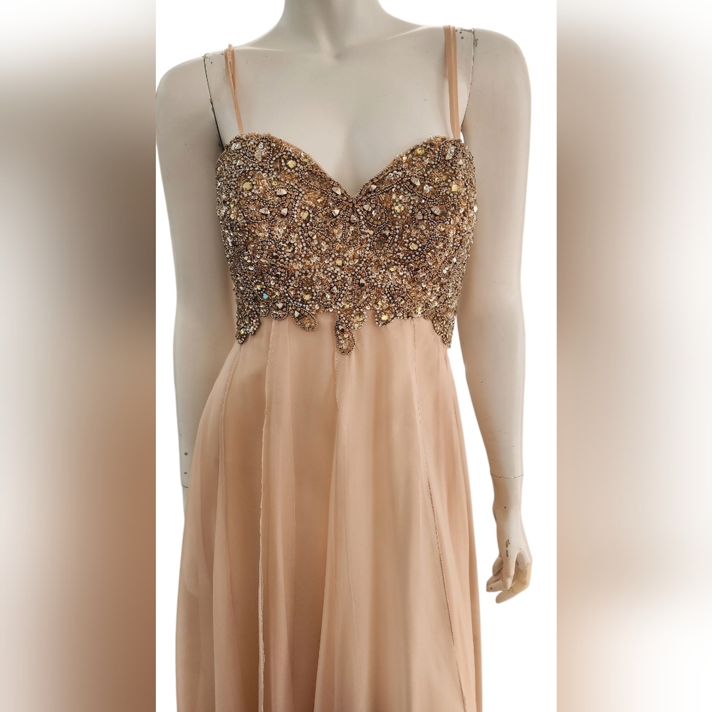Jovani 81120 Blush Peach Beaded Chiffon Formal Gown | Crystal Bodice | Gala 6 - Picture 7 of 16